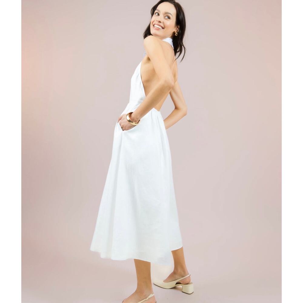 $197 New O.P.T white Casey linen dress size 6 - Picture 2 of 10